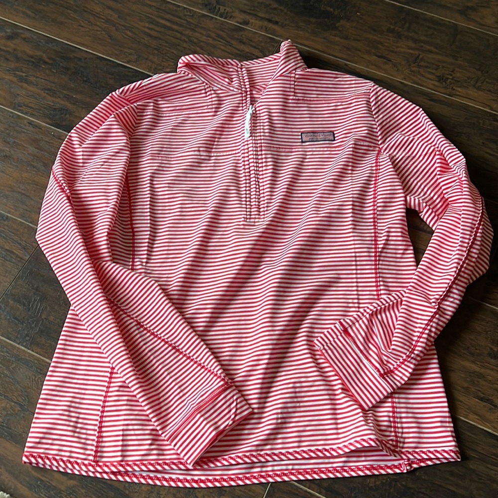 Vineyard Vines Red and White Striped Quarter-Zip Women’s Top